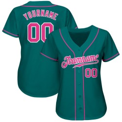 Custom Jersey Baseball Pink-White Teal Authentic