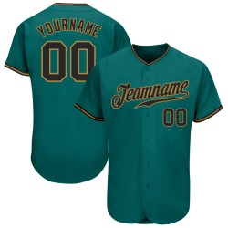 Teal Jersey Gold Authentic Baseball Black-Old Custom